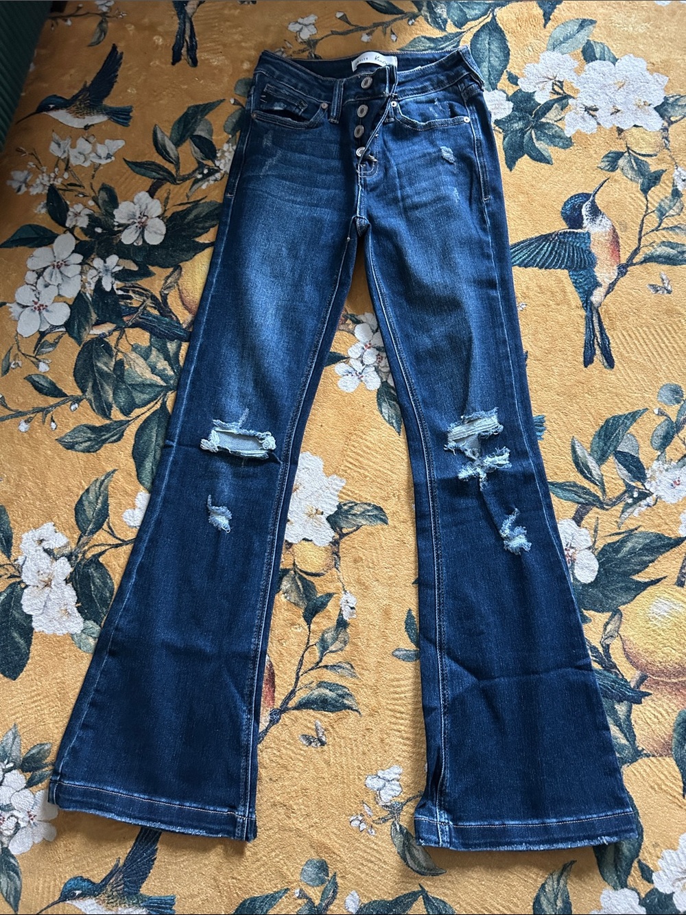 Kancan Kennedy Dark Blue Distressed Flare Jeans size 1/24